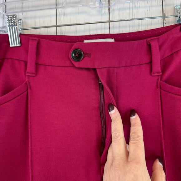 Anthropologie Dark Pink Raspberry The Essential Slim Flare Trousers Pant Size 14 - Picture 6 of 15